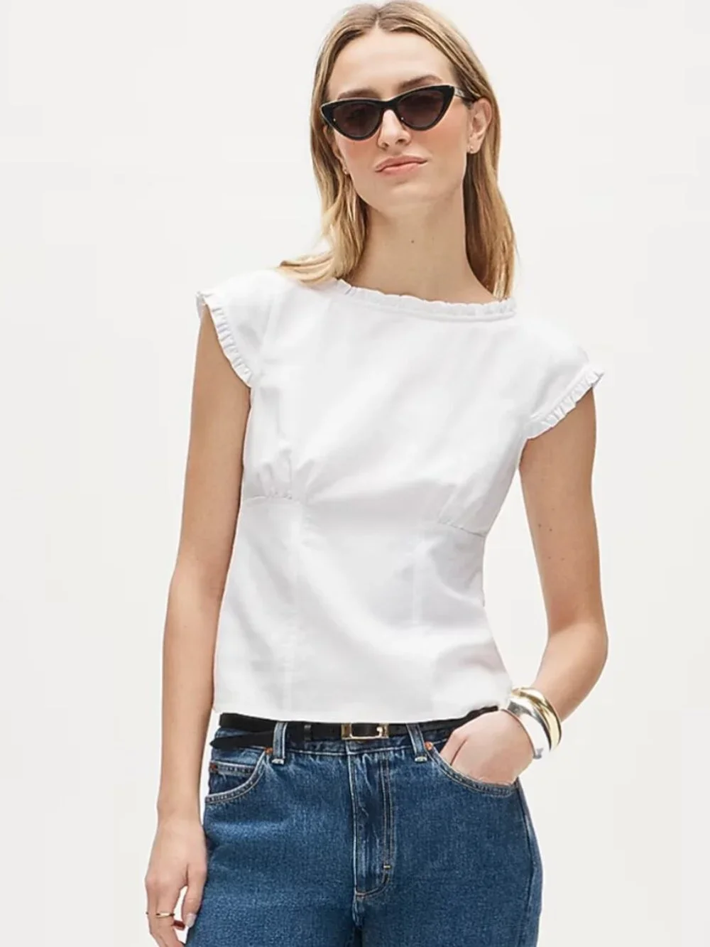J. Crew Ruffle-trim top in Gramercy linen blend